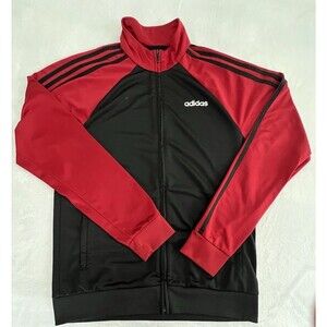 Men’s Adidas Track Jacket Black Red 3 Stripes Full Zip Size L See Description